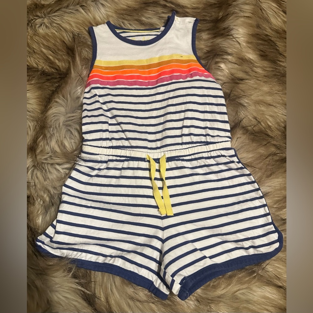Mini Boden 3-4Y Romper with stripe detail, drawstring, button detail